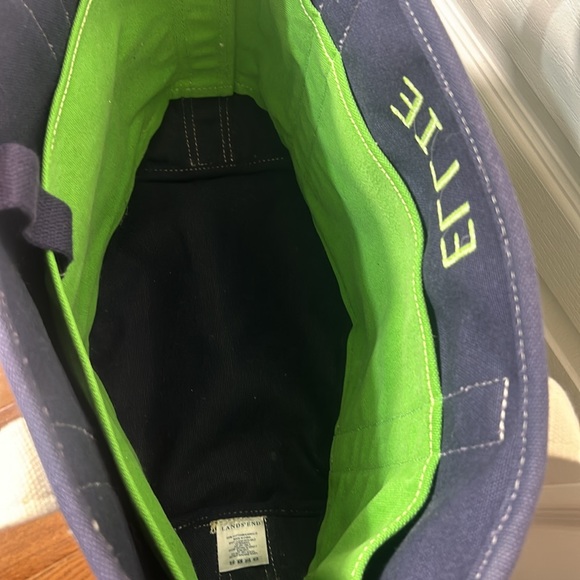 LANDS END canvas striped tote bag in green and navy blue - Picture 4 of 8
